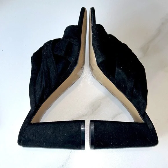 Adrienne Vittadini Sandals Crossover Black Faux Suede Chunky Heels Slide - Picture 3 of 6